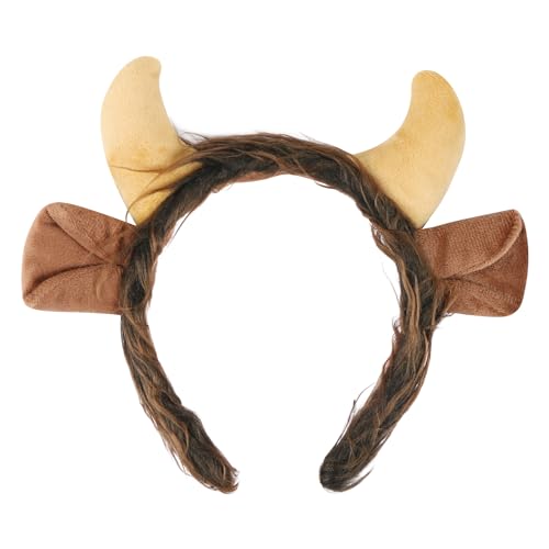 EVERMARKET Plush Animal Ears Headband Horns HeadbandHalloween Christmas Festival Theme Party Animal Cosplay Costume Headwear Bull - Image 1