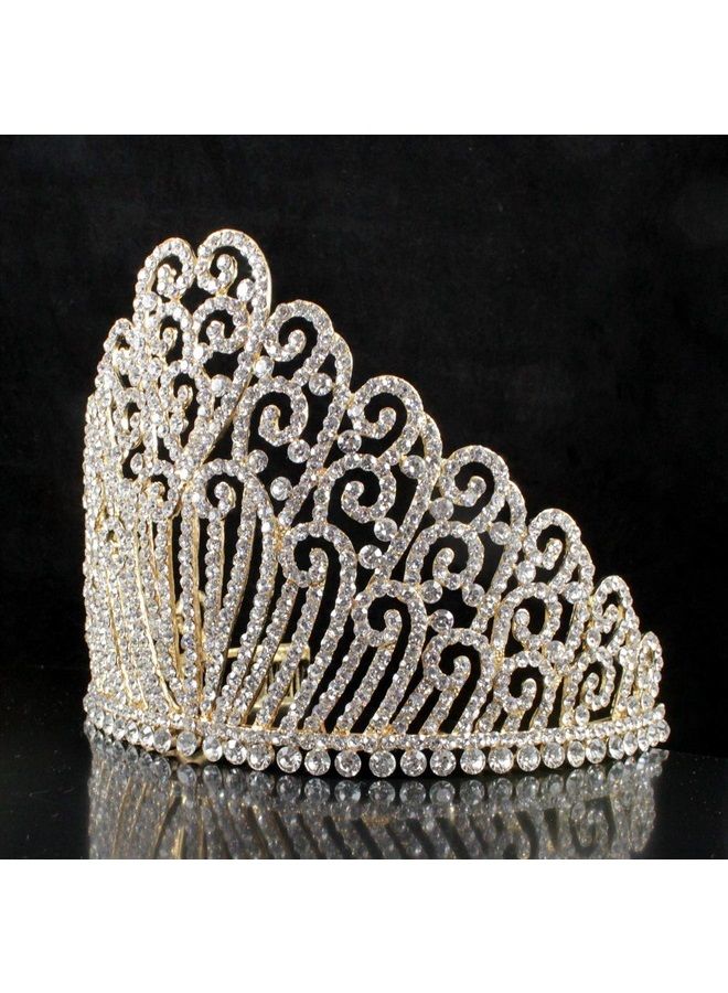Janefashions 5.25"h Clear Austrian Crystal Rhinestone Bridal Pageant Theater Party Veil Headband Headpiece Princess Queen Tiara With Hair Combs Crown Gold-Plated T11990g - Image 4