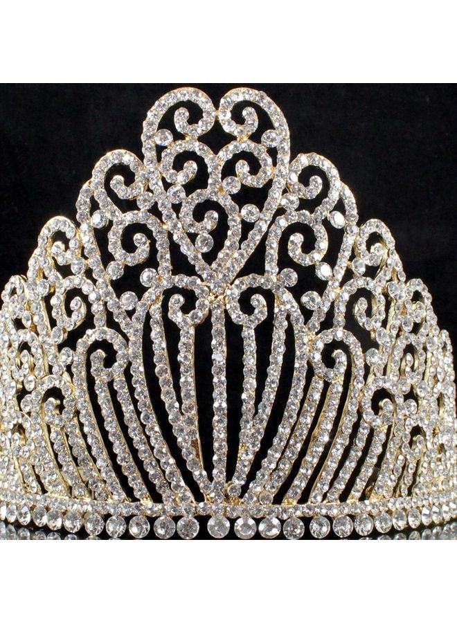 Janefashions 5.25"h Clear Austrian Crystal Rhinestone Bridal Pageant Theater Party Veil Headband Headpiece Princess Queen Tiara With Hair Combs Crown Gold-Plated T11990g - Image 3