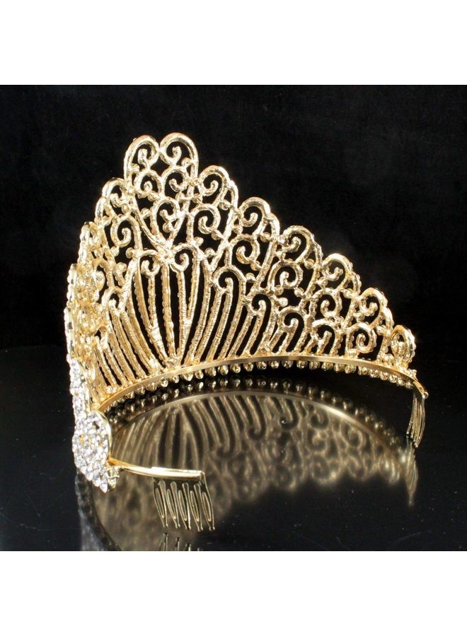 Janefashions 5.25"h Clear Austrian Crystal Rhinestone Bridal Pageant Theater Party Veil Headband Headpiece Princess Queen Tiara With Hair Combs Crown Gold-Plated T11990g - Image 5