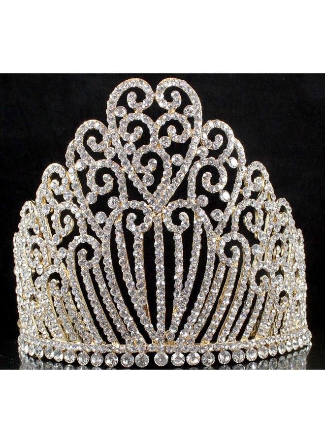 Janefashions 5.25"h Clear Austrian Crystal Rhinestone Bridal Pageant Theater Party Veil Headband Headpiece Princess Queen Tiara With Hair Combs Crown Gold-Plated T11990g - Image 2