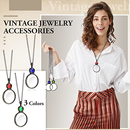 Remerry 3 Pcs Magnifying Glass Necklace for Women 10x Magnifying Monocle Necklace Pendant Vintage Reading Magnifier Lens for Book Newspaper Reading Classroom Gift Crafts Needlework Jewelry Accessory - Image 4