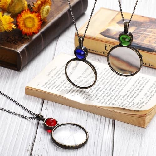 Remerry 3 Pcs Magnifying Glass Necklace for Women 10x Magnifying Monocle Necklace Pendant Vintage Reading Magnifier Lens for Book Newspaper Reading Classroom Gift Crafts Needlework Jewelry Accessory - Image 2
