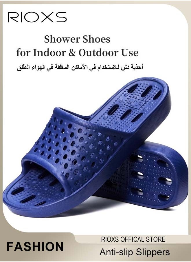 ريوكس - شباشب استحمام للجنسين بتصميم مجوف على النعل، شباشب مانعة للانزلاق سريعة الجفاف، شباشب ناعمة مريحة بنعل سميك، مثالية للاستخدام في الحمام أو غرفة تبديل الملابس أو بجانب المسبح - Image 1