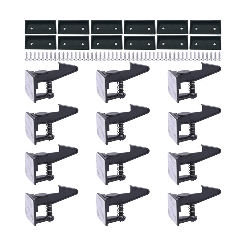OKEFAN Cabinet Locks Child Safety Latches - OKEFAN 12 Pack Baby Proofing Cabinets Drawer Lock Adhesive Latch for Kids Proof Drawers No Drilling Tools Needed (Black) - Image 1
