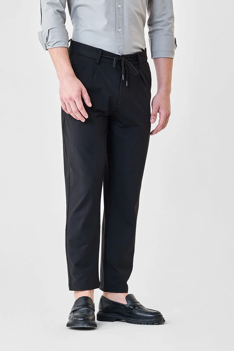 Snitch Black Relaxed Fit Stretch Trousers for Men | Best Price UAE