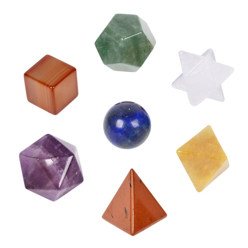 JUST IN STONES 7 Chakra Healing Crystals Kit Sacred Geometry Platonic Solids Tumbled Stones Set Lucky Decoration