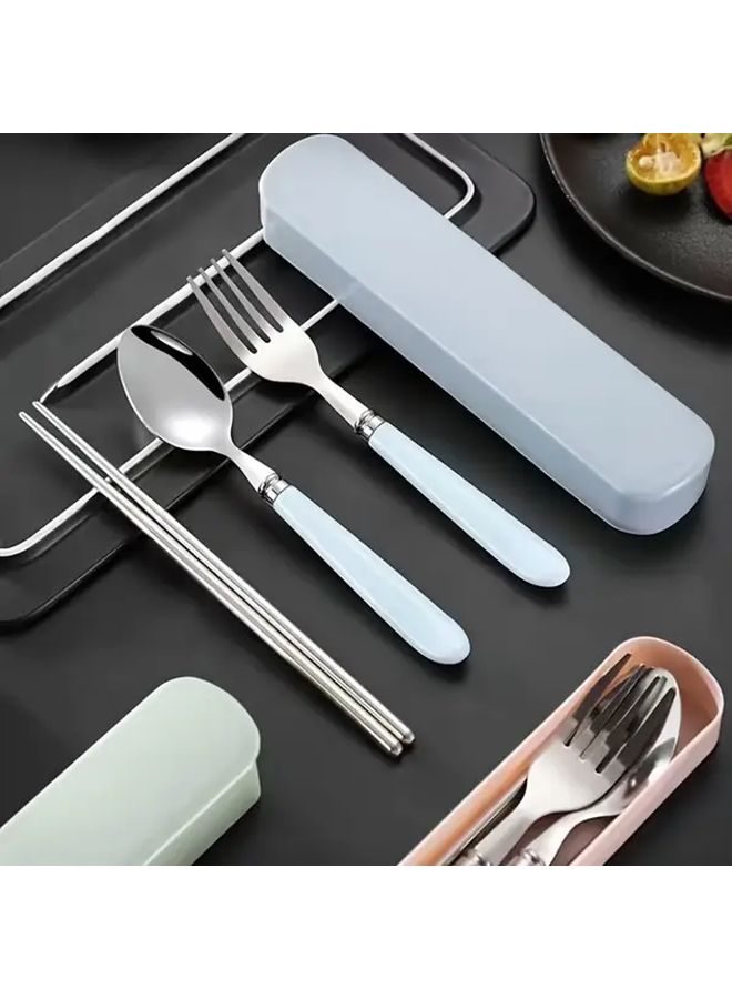 Pink Stainless Steel Cutlery Set 3 Pcs Portable Travel Fork Spoon Chopsticks Case - Image 2