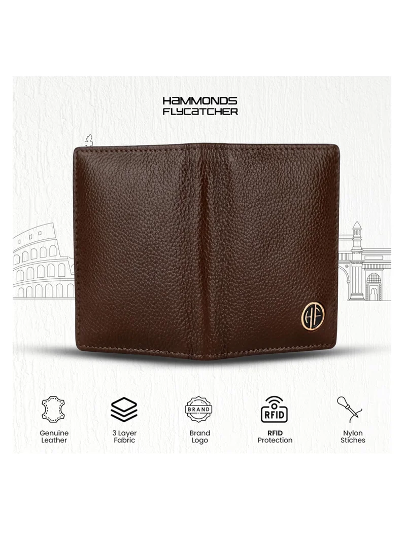 Hammonds Flycatcher  Leather Card Holder for Men, Credit Card Holder, Slim Bi-Fold RFID Protected Credit Card Wallet for Men with 6 Card Slots, Metal Snap Button - Brushwood | FD9S  | Best Price UAE
