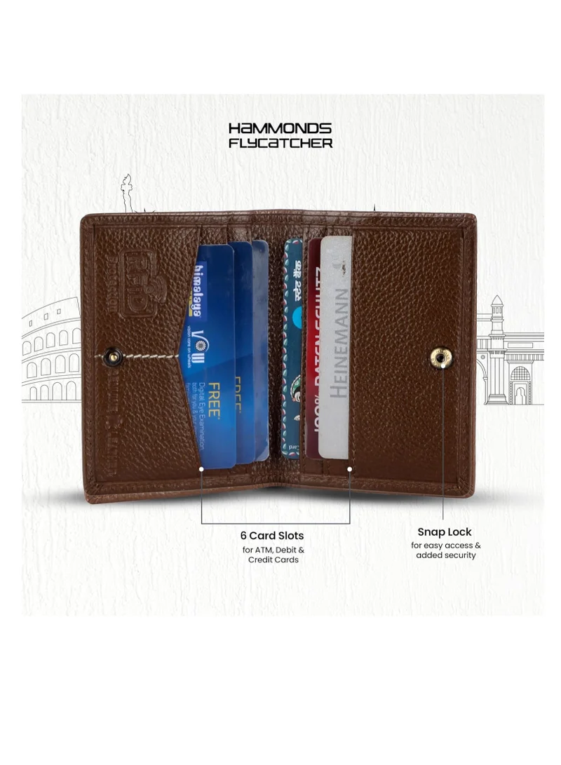 Hammonds Flycatcher  Leather Card Holder for Men, Credit Card Holder, Slim Bi-Fold RFID Protected Credit Card Wallet for Men with 6 Card Slots, Metal Snap Button - Brushwood | FD9S  | Best Price UAE