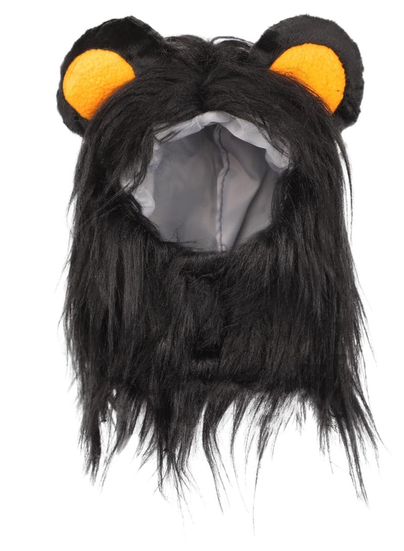 SOLARAE Lion Mane Wig for Cat Costume, Black Lion Mane Wig Pet Costumes Hat, Lion Hair Cat Hat, Accessories Decoration for Kitten Cats, for Festival Party Activity (Size: M) - Image 5