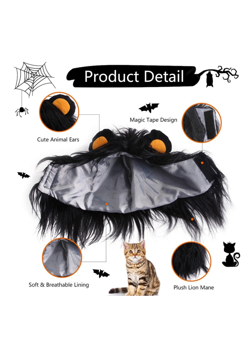 SOLARAE Lion Mane Wig for Cat Costume, Black Lion Mane Wig Pet Costumes Hat, Lion Hair Cat Hat, Accessories Decoration for Kitten Cats, for Festival Party Activity (Size: M) - Image 3