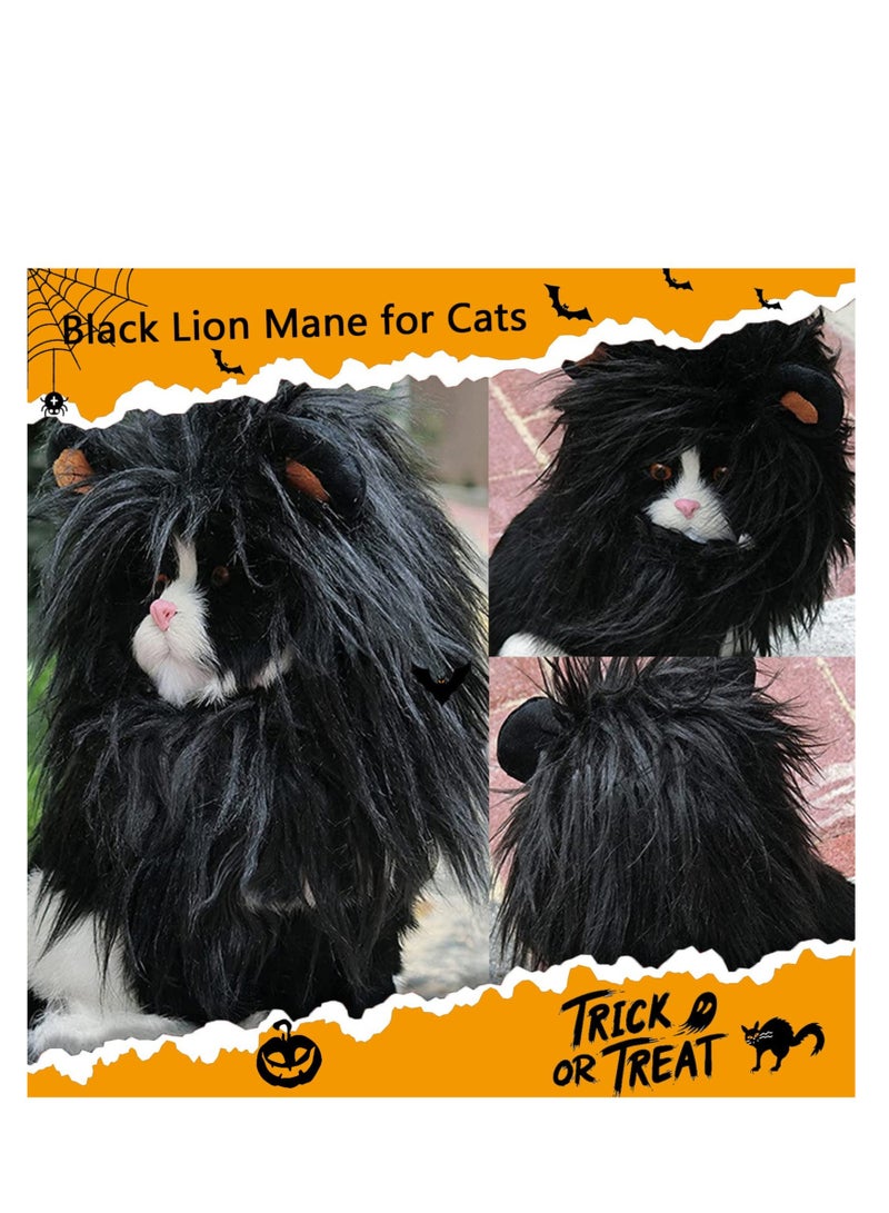 SOLARAE Lion Mane Wig for Cat Costume, Black Lion Mane Wig Pet Costumes Hat, Lion Hair Cat Hat, Accessories Decoration for Kitten Cats, for Festival Party Activity (Size: M) - Image 4