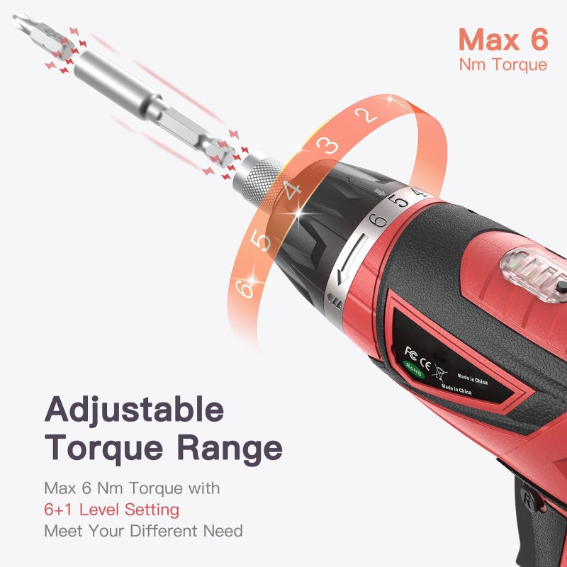 Cordless Screwdriver Kit Rechargeable Power Screwdriver with LED Light 6+1 Torque Setting 200RPM 1500mAh - Image 2