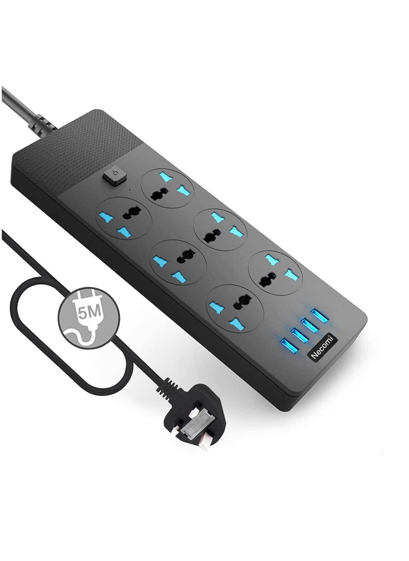 نكومي لوحة طاقة مزودة بمنفذ USB، كابل تمديد 5 متر مع مقابس متعددة، لوحة طاقة عالمية مع مفتاح فردي، لوحة طاقة مكتب منزلي  - Image 1