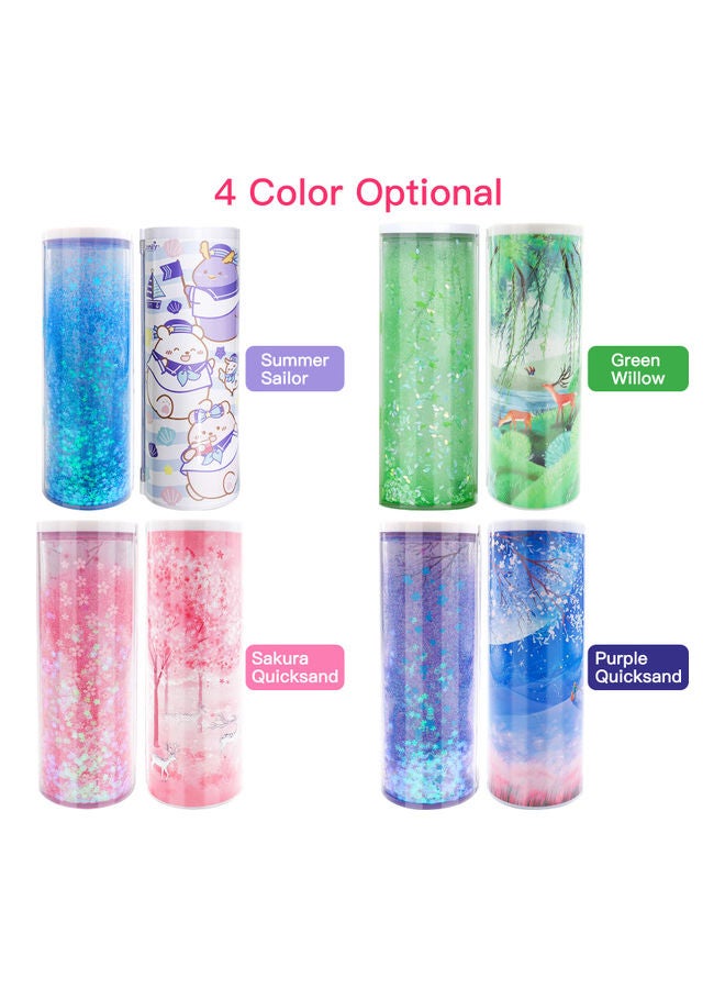 Loquat Multifunctional Standing Quicksand Pencil Case Green - Image 4