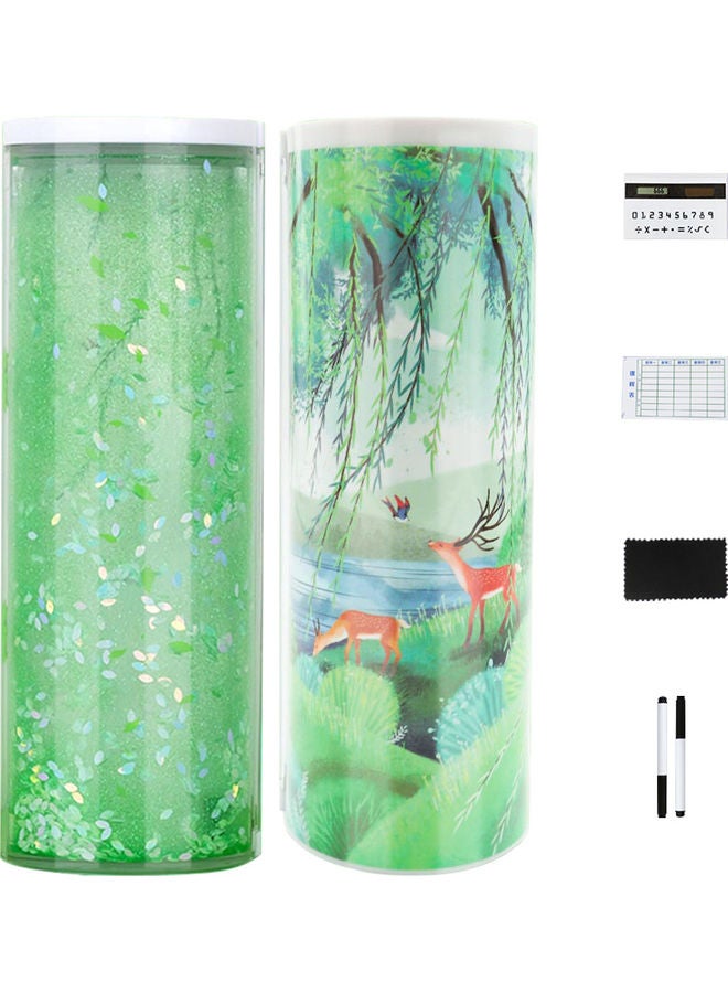 Loquat Multifunctional Standing Quicksand Pencil Case Green - Image 1
