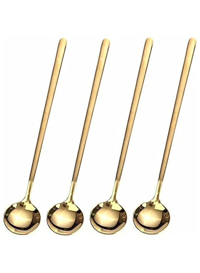 Set of 4 6.7-Inch Long Handle Gold Stainless Steel Spoons for Coffee, Tea, Espresso, and Ice Tea Stirring  - Image 1