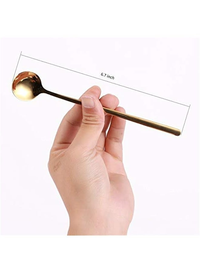 Set of 4 6.7-Inch Long Handle Gold Stainless Steel Spoons for Coffee, Tea, Espresso, and Ice Tea Stirring  - Image 2