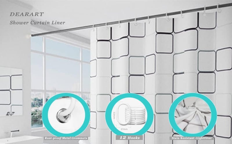 DEARART Bath Square White Shower Curtain Quick Dry, 180''L × 150''W cm Cloth Shower Curtain with Grommet & Hooks, 100% Water Resistant Waterproof Washable, Easy Care - Image 4