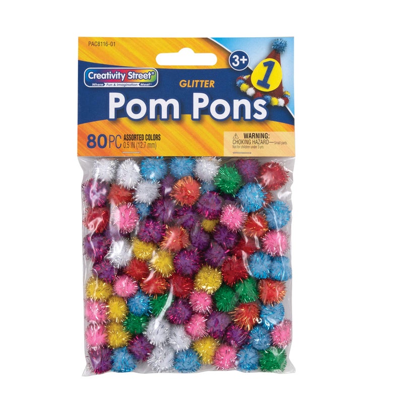 Creativity Street Glitter Pom 12 in Assorted Color Pack of 80