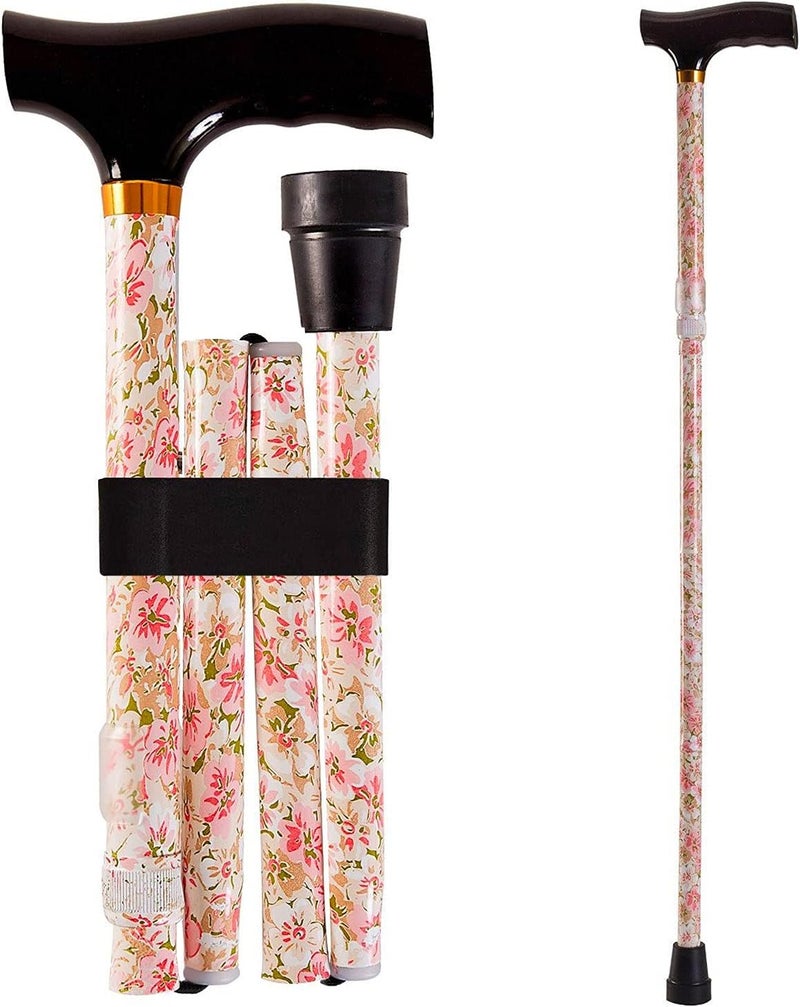 DMI Floral Folding Walking Cane for Men and Women - Adjustable from 33 to 37 Inches - Image 1