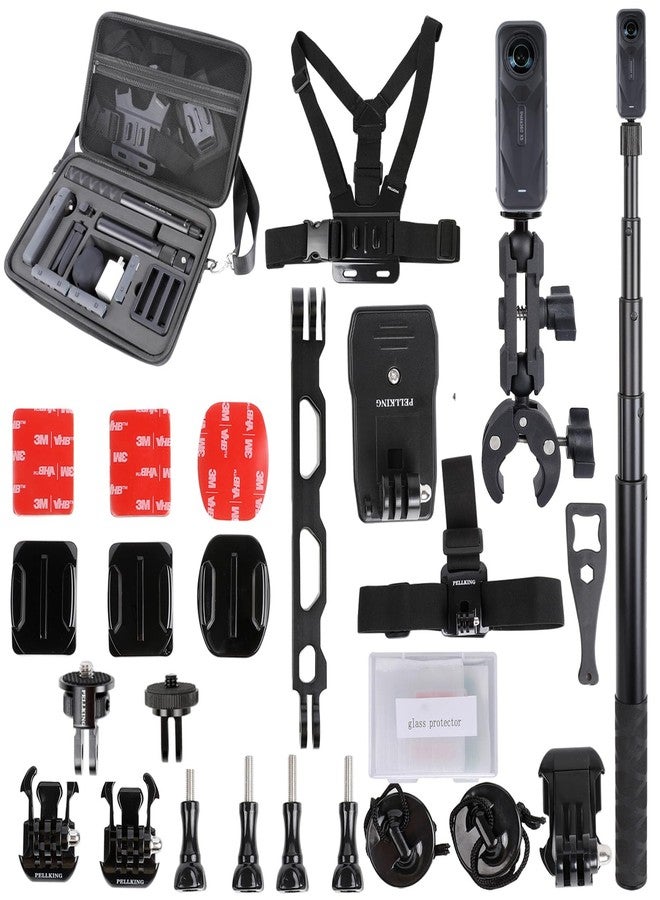 PellKing Motocycle Bike Accessory Bundle for Insta360 ONE X5/X4,Carrying Case with Shoulder Belt,Selfie Stick,Chest Strap,Head Strap,Backpack Clip,Handlebars Mount,Helmet Mount,Screen Protector - Image 1