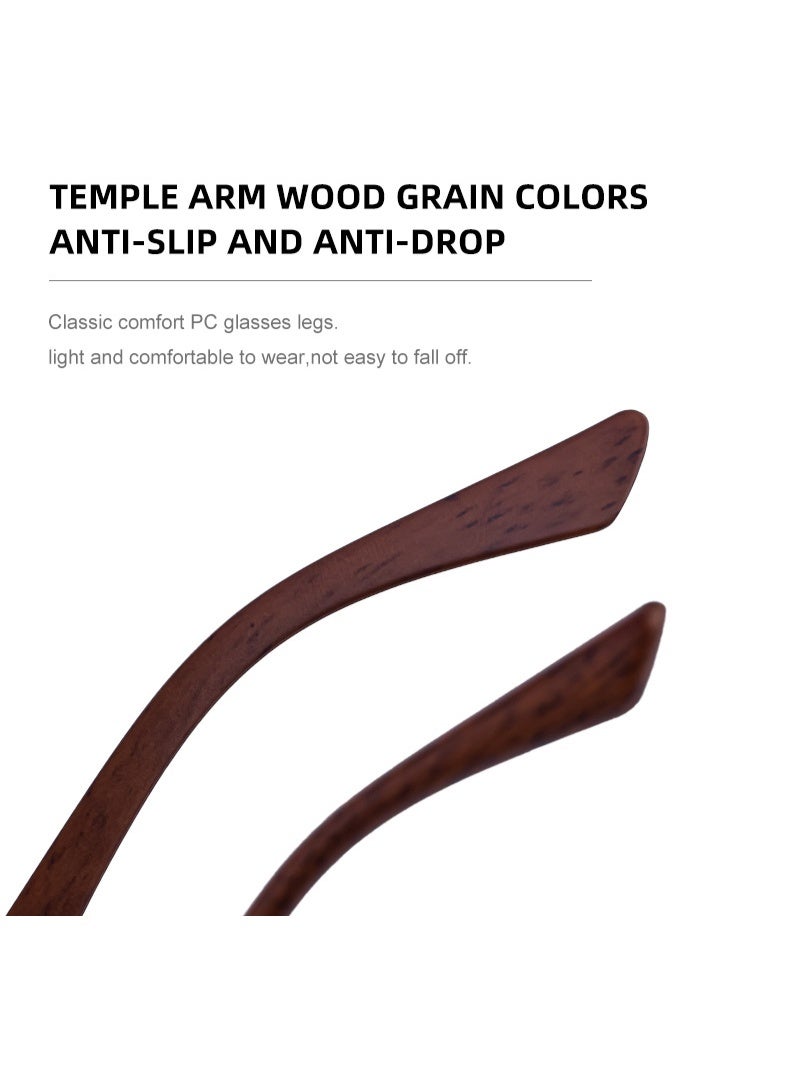 Men's Frameless Sunglasses with Retro Wood Grain Temple and Leopard Head Detail, UV Protection - Image 5