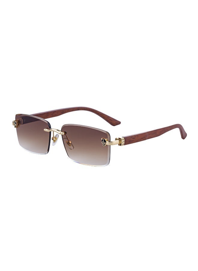 Men's Frameless Sunglasses with Retro Wood Grain Temple and Leopard Head Detail, UV Protection - Image 2