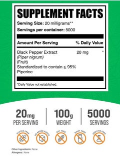 BULKSUPPLEMENTS.COM .com Black Pepper Extract Powder - Black Pepper Supplements, Piperine Supplements, Black Pepper Powder - Gluten Free, 20mg per Serving, 100g (3.5 oz) (Pack of 1)  - Image 2