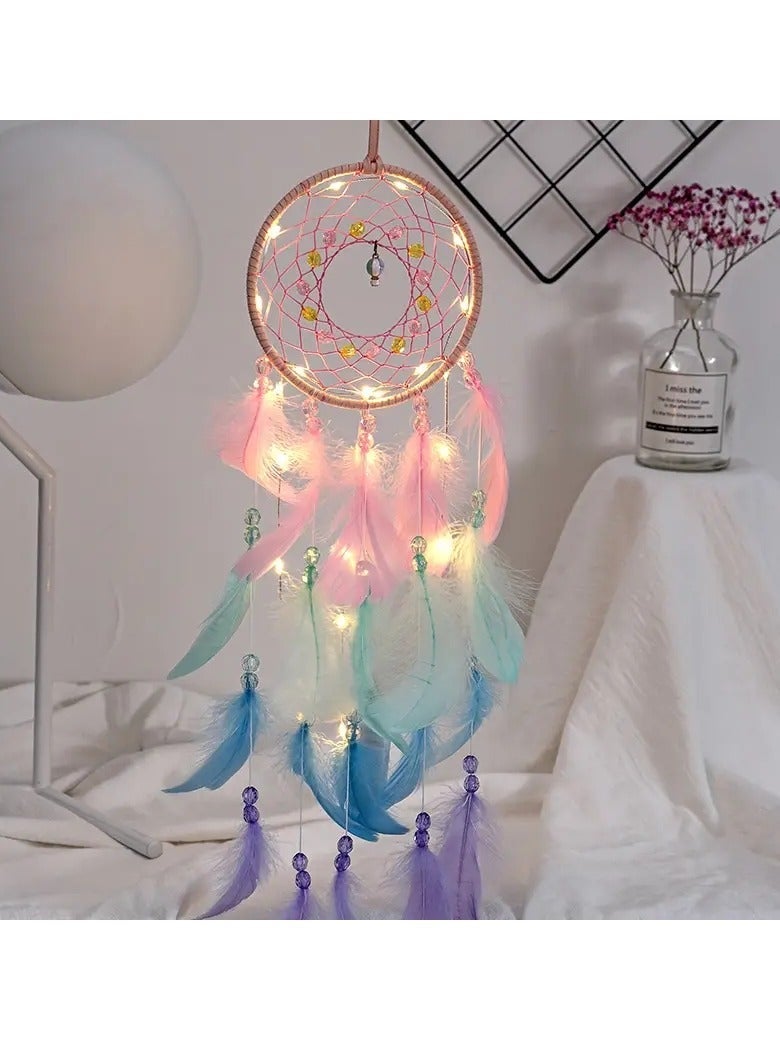 Beauenty True Feather Dream Catcher Lights Up Creative Dreamcatcher, Girls Practical Special Birthday Gifts Home Decoration - Image 1