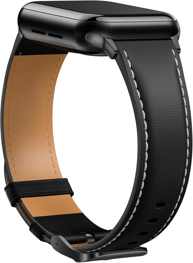 Laffav Leather Strap Compatible with Apple Watch Strap 38 mm 40 mm 41 mm 42 mm 44 mm 45 mm 49 mm Women Men Genuine Leather Classic Replacement Strap for Apple Watch iWatch Series 9 8 7 6 5 4 3 2 1 SE