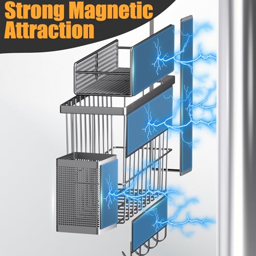 DTUQYX Magnetic Spice Rack for Refrigerator, 7 Pack Metal Magnetic Shelf, Moveable Magnetic Storage Fridge Organizer Grey, Spice Organizer, Hook Rack, Paper Towel Holder, Cutting Board Holder, HM5471 - Image 3