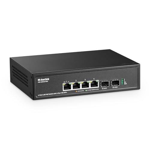 MokerLink 4 Port 2.5G PoE Switch with 2 Port 10G SFP+ Slot, 4 x 2.5G Base-T Ports Compatible with 10/100/1000Mbps, IEEE8023af/at PoE 78W, Metal Unmanaged Fanless Small Network Switch - Image 1