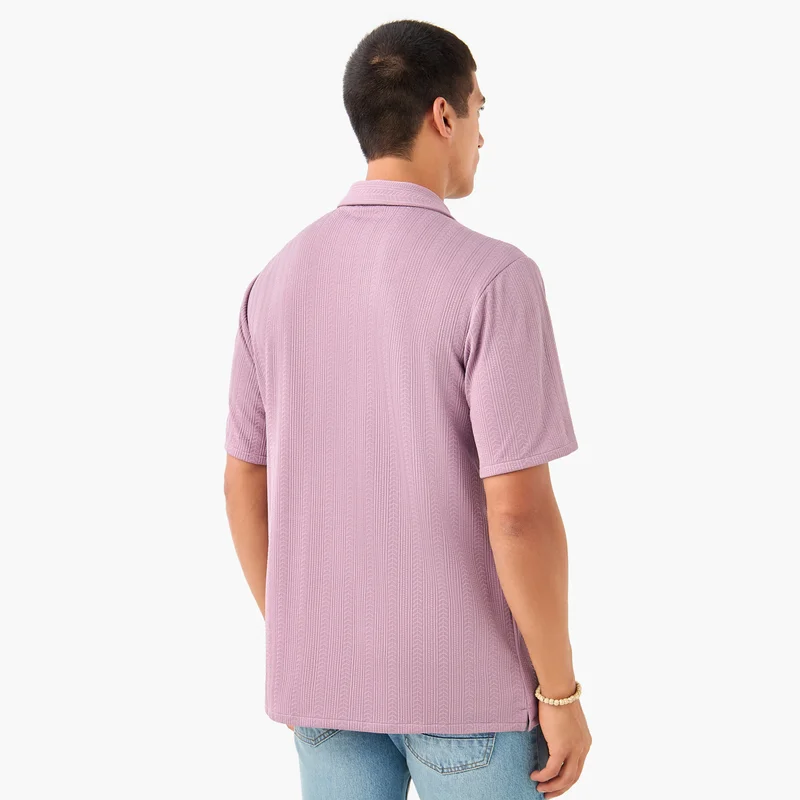 Splash FAV Regular Fit Dobby Textured Shirt with Camp Collar and Short Sleeves