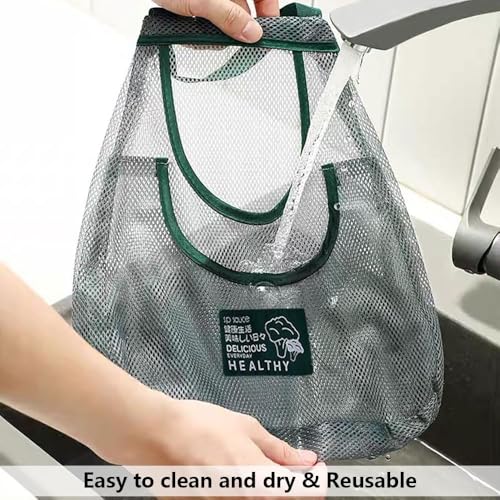 AMIRATE Hanging Storage Mesh Bags 2pc Wall Hanging Fruit Basket for Vegetable Storage Tote Bags for Garlics, Potatoes, Onions or Garbage (4) - Image 5