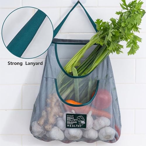 AMIRATE Hanging Storage Mesh Bags 2pc Wall Hanging Fruit Basket for Vegetable Storage Tote Bags for Garlics, Potatoes, Onions or Garbage (4) - Image 4