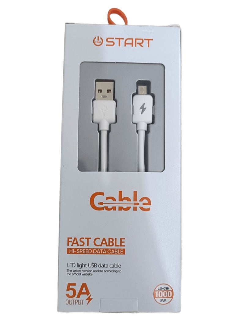 كابل شحن سريع START  ST-67 بقوه 5 امبير Micro   لون ابيض - Image 1