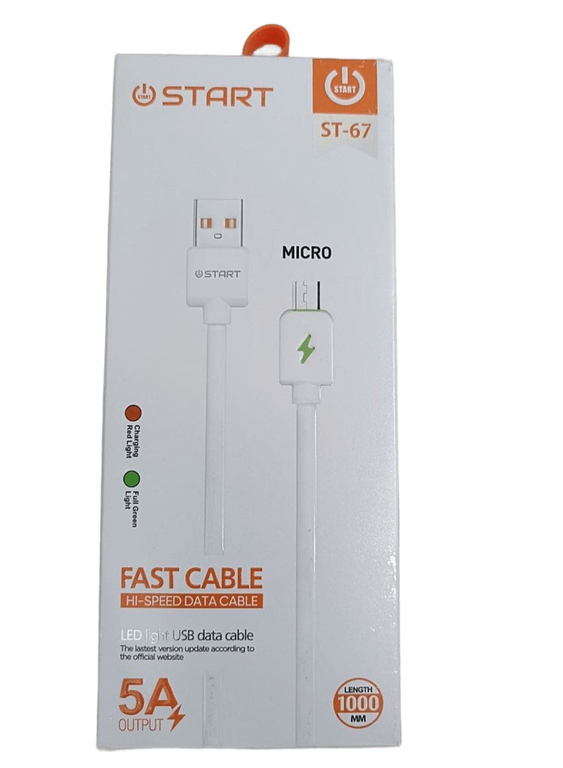 كابل شحن سريع START  ST-67 بقوه 5 امبير Micro   لون ابيض - Image 2