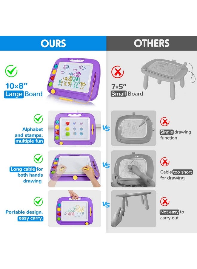 SGILE Large Magnetic Drawing Board - 4 Colors 16×13in Writing Painting Doodle Pad with 4 Stamps for Toddlers, Learning Educational Toy Etch Sketch Gift for 36+ Month Kids Girls Boys, Purple - Image 2