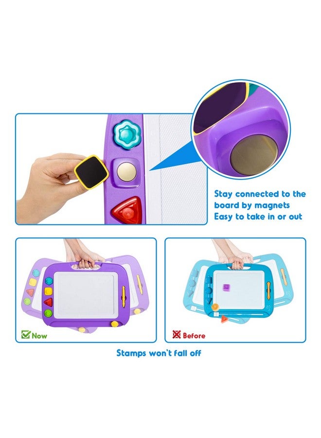 SGILE Large Magnetic Drawing Board - 4 Colors 16×13in Writing Painting Doodle Pad with 4 Stamps for Toddlers, Learning Educational Toy Etch Sketch Gift for 36+ Month Kids Girls Boys, Purple - Image 4