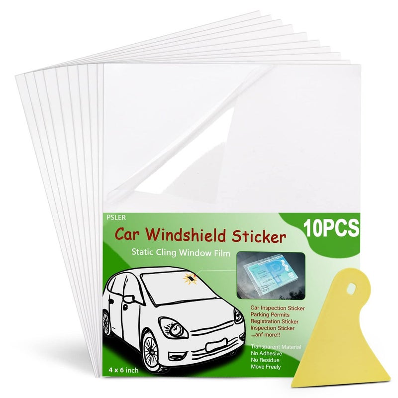 PSLER Car Windshield Sticker Windshield Applicator Clear Window Cling Car Inspection Sticker Holder Static Cling Window Film for Cars 10PCS 4 x 6 inch Static Cling Vinyl for Pass Holder