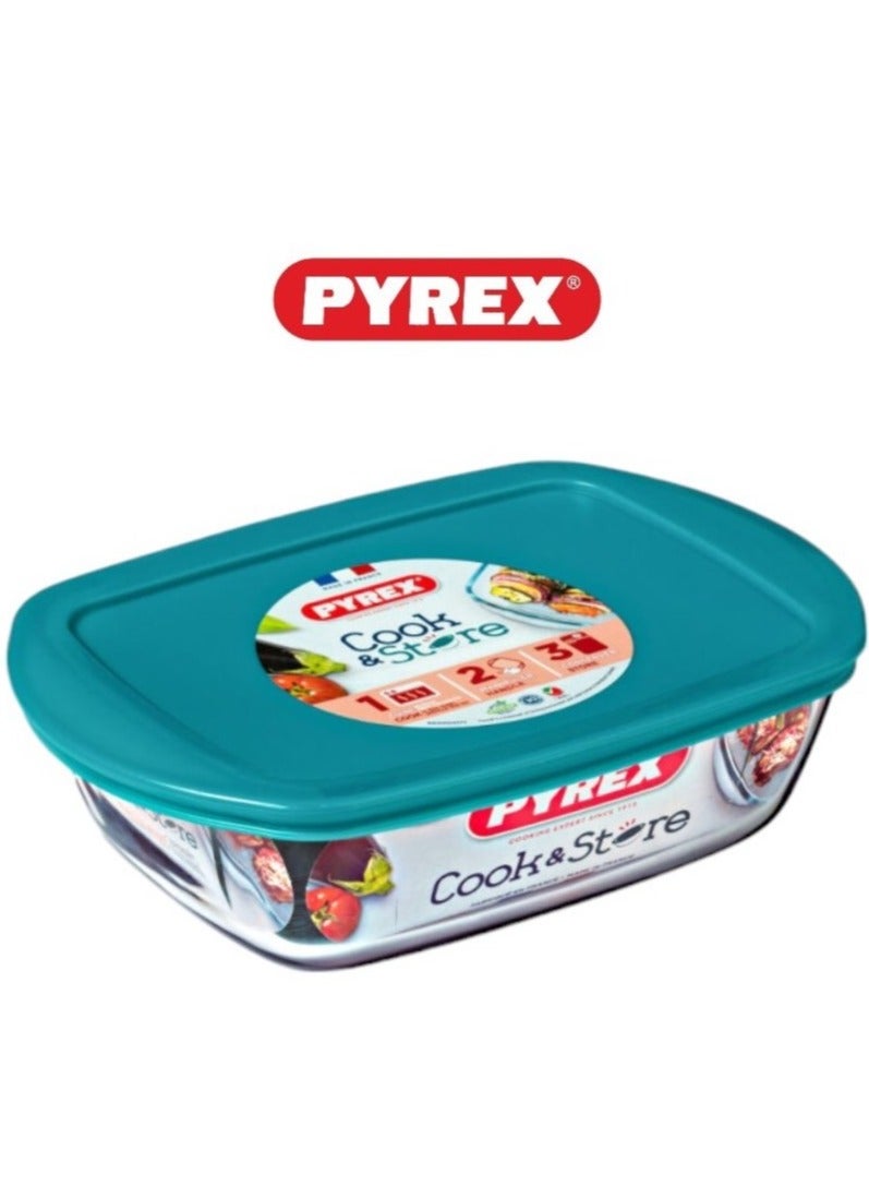 Pyrex Cook & Store Rectangular Roaster with Lid - 2.5L Capacity for Versatile Cooking and Storing Green 2.5Liters - Image 1