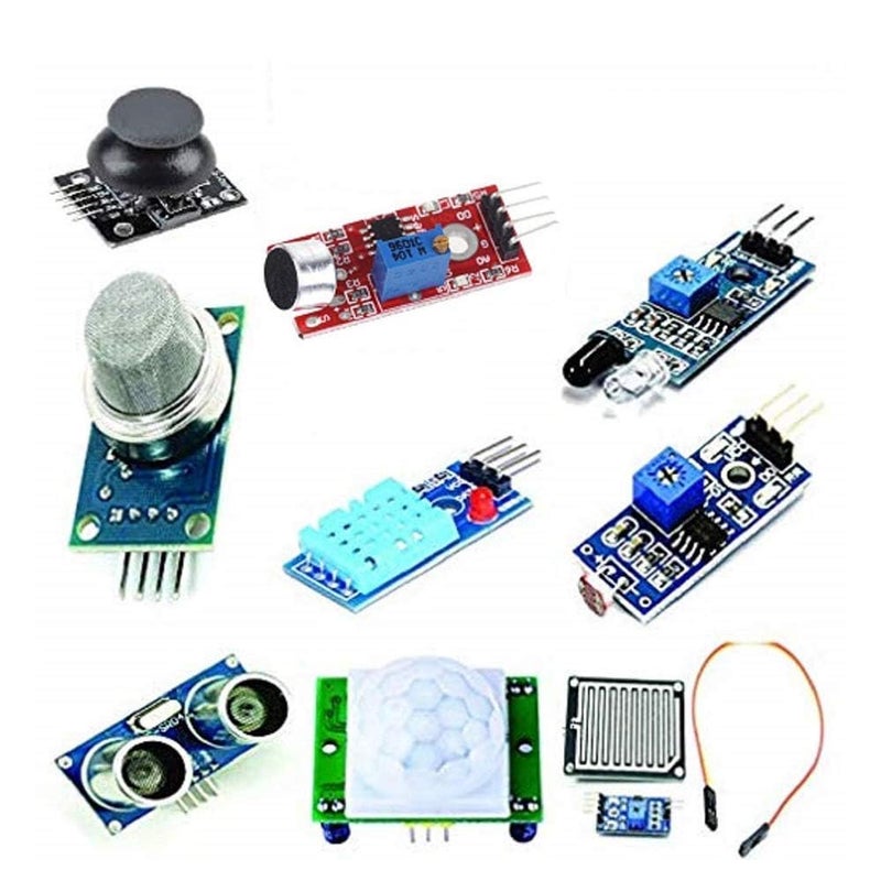 REES52 9 in 1 Mini Sensor Kit With PIR Motion Sensor HCSR501 Ultrasonic Sensor HCSR04 IR Sensor LDR Rain Sensor Sound Sensor MQ2 Gas Sensor Joystick Module DHT11 Humidity Module - Image 1