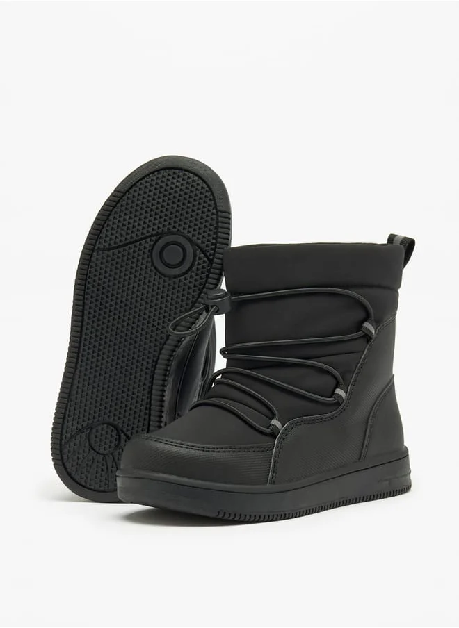 JUNIORS Boys Solid High Cut Slip-On Boots with Drawstring Detail
