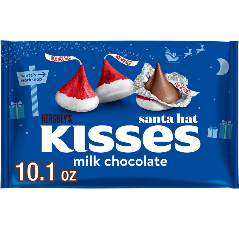 HERSHEY'S KISSES Milk Chocolate Santa Hat, Christmas Candy Bag, 10.1 oz - Image 1