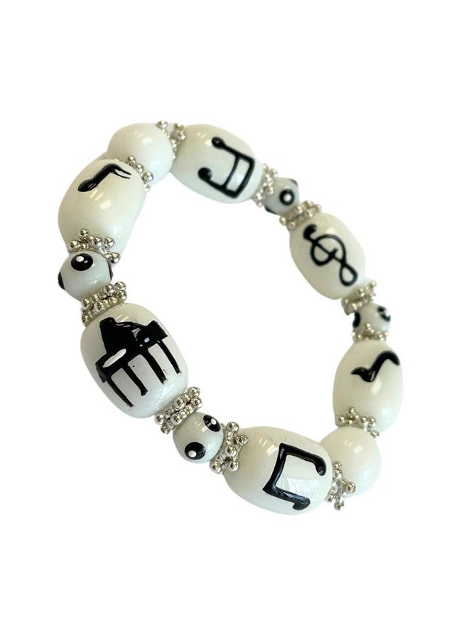 fiona Piano Music Notes Bracelet Glass Beaded Strand Handpainted Icon Teacher Appreciation Gift Women'S Accessory - Image 1