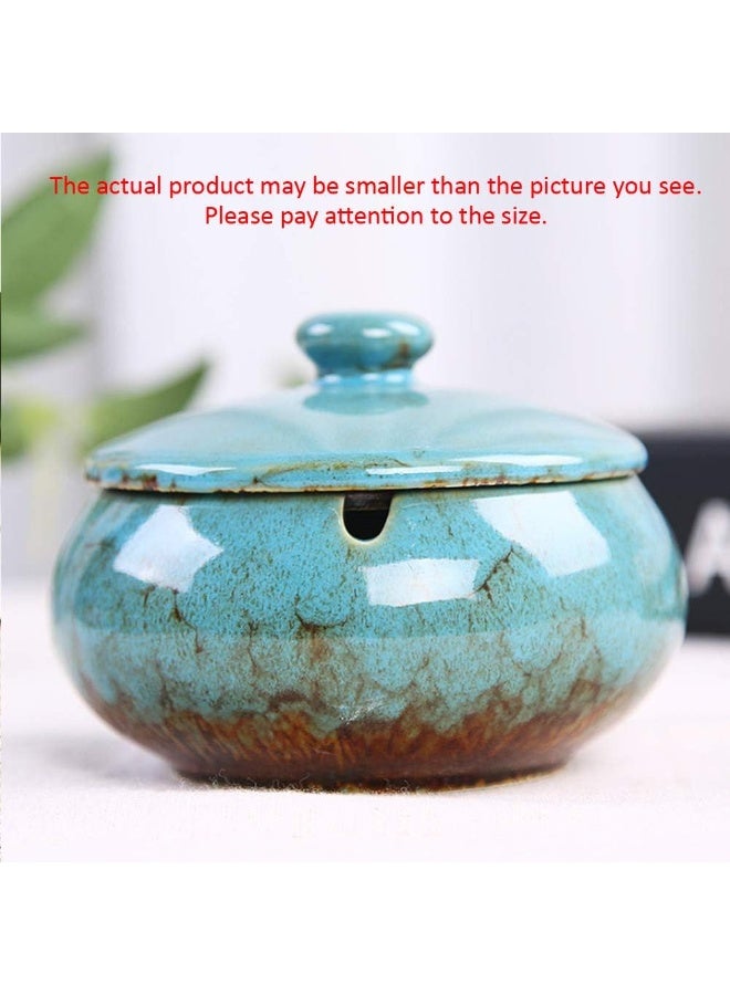 Ceramic Ashtray with Lid, Windproof, for Indoor and Outdoor Use, Desktop Ash Tray for Home Office Decoration (Blue) - Image 3