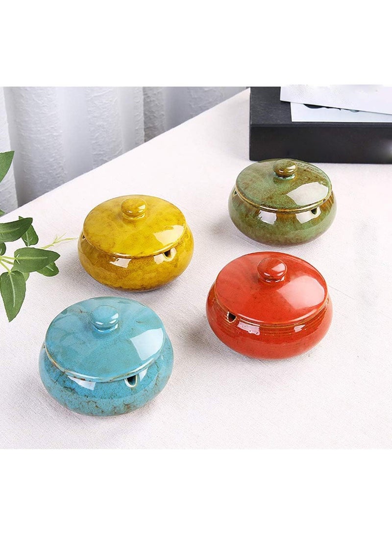 Ceramic Ashtray with Lid, Windproof, for Indoor and Outdoor Use, Desktop Ash Tray for Home Office Decoration (Blue) - Image 5