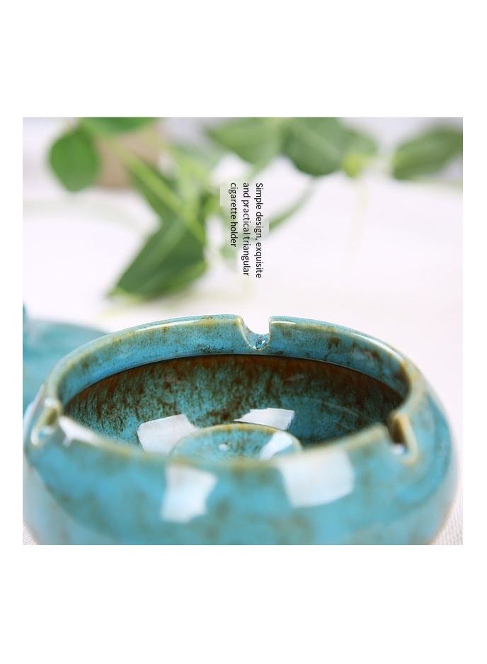 Ceramic Ashtray with Lid, Windproof, for Indoor and Outdoor Use, Desktop Ash Tray for Home Office Decoration (Blue) - Image 4